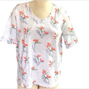 Fresh Produce Bird of Paradise Novelty Print Tee V-Neck Short Sleeve Sz M #159E